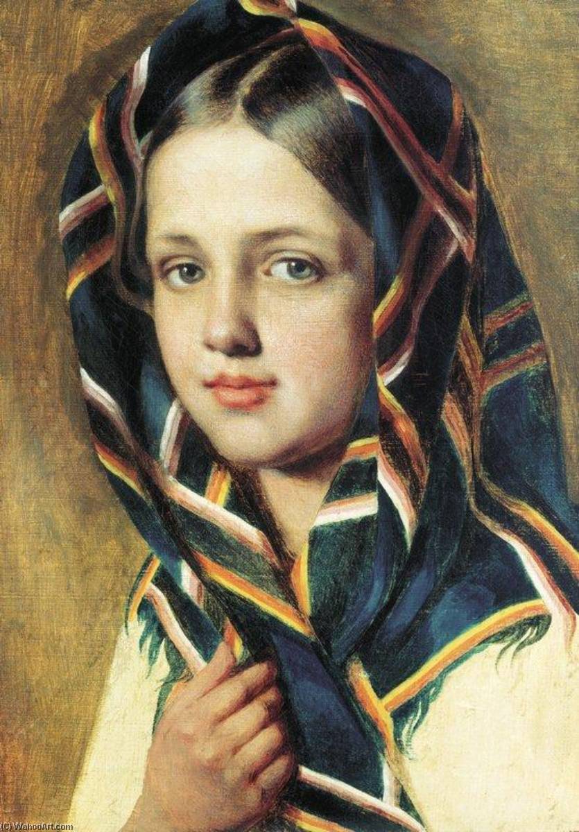 Wikioo.org - The Encyclopedia of Fine Arts - Painting, Artwork by Alexey Venetsianov - Girl in a Shawl
