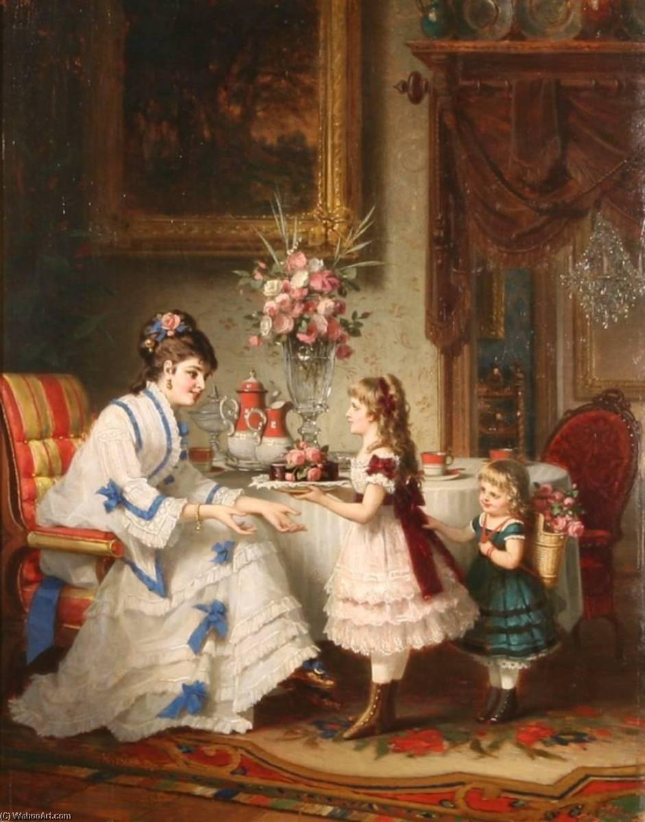 Wikioo.org - The Encyclopedia of Fine Arts - Painting, Artwork by Anton Ebert - Giving A Present To Mother