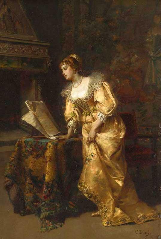 WikiOO.org - Enciklopedija dailės - Tapyba, meno kuriniai Cesare Augusto Detti - An Elegant Lady Reading Music