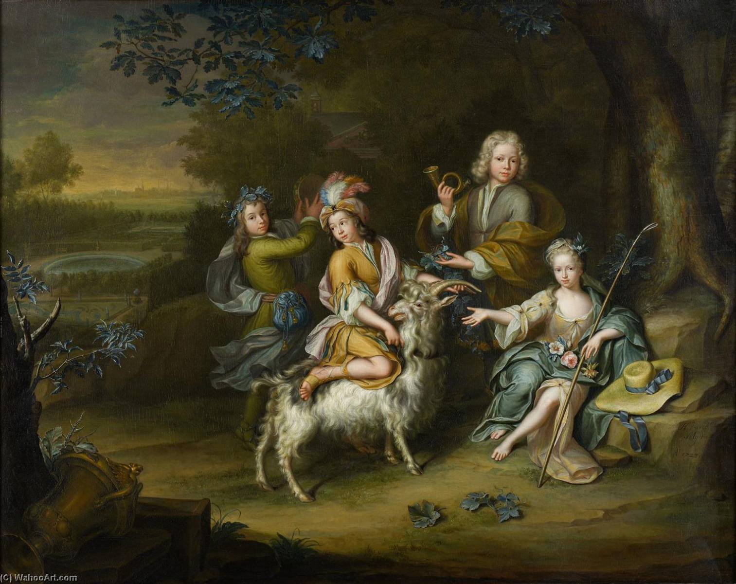 Wikioo.org - The Encyclopedia of Fine Arts - Painting, Artwork by Hieronymus Van Der Mij - Four Children in a Park like Landscape