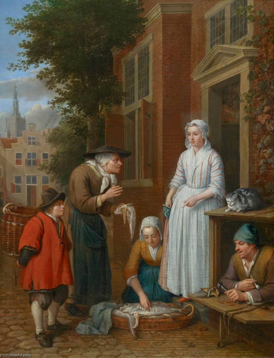 WikiOO.org - Encyclopedia of Fine Arts - Lukisan, Artwork Hieronymus Van Der Mij - Fish Sellers in The Hague
