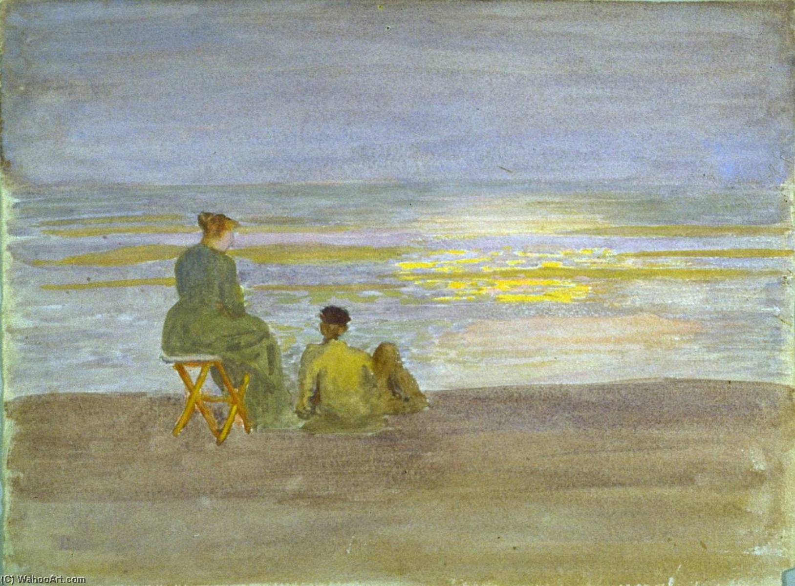 Wikioo.org - The Encyclopedia of Fine Arts - Painting, Artwork by Thomas P Anshutz - Man and Woman on the Beach