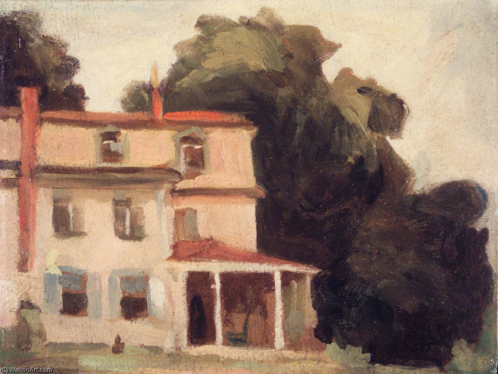 Wikioo.org – La Enciclopedia de las Bellas Artes - Pintura, Obras de arte de Thomas P Anshutz - casa y árbol ( El Artist's Casa )