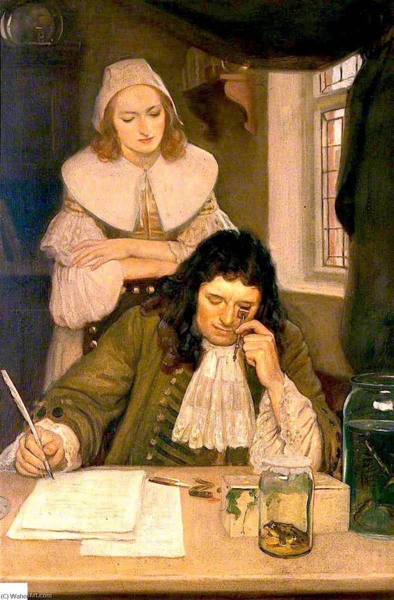Wikioo.org - The Encyclopedia of Fine Arts - Painting, Artwork by Ernest Board - Leeuwenhoek with His Microscope