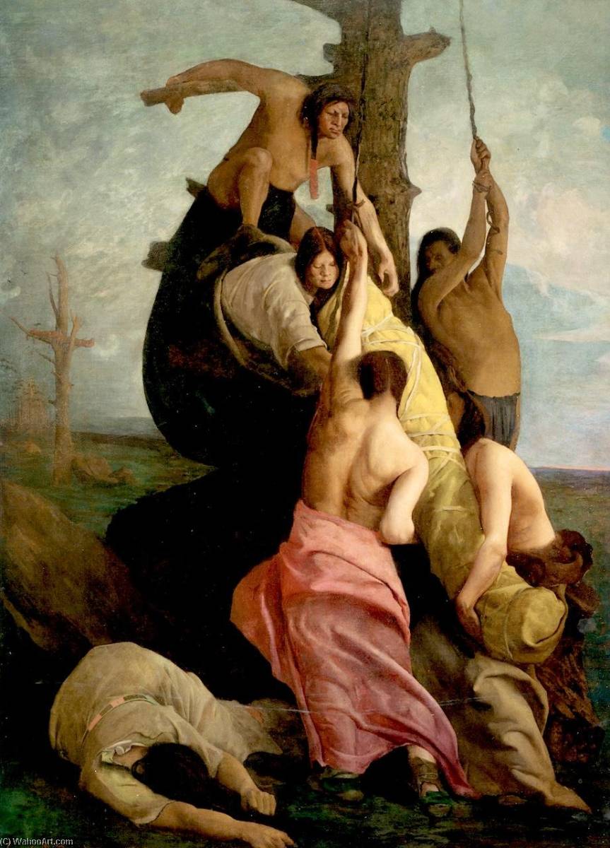 Wikioo.org - The Encyclopedia of Fine Arts - Painting, Artwork by George De Forest Brush - Laying Away a Brave (also known as The Chieftain Passes The Burial)