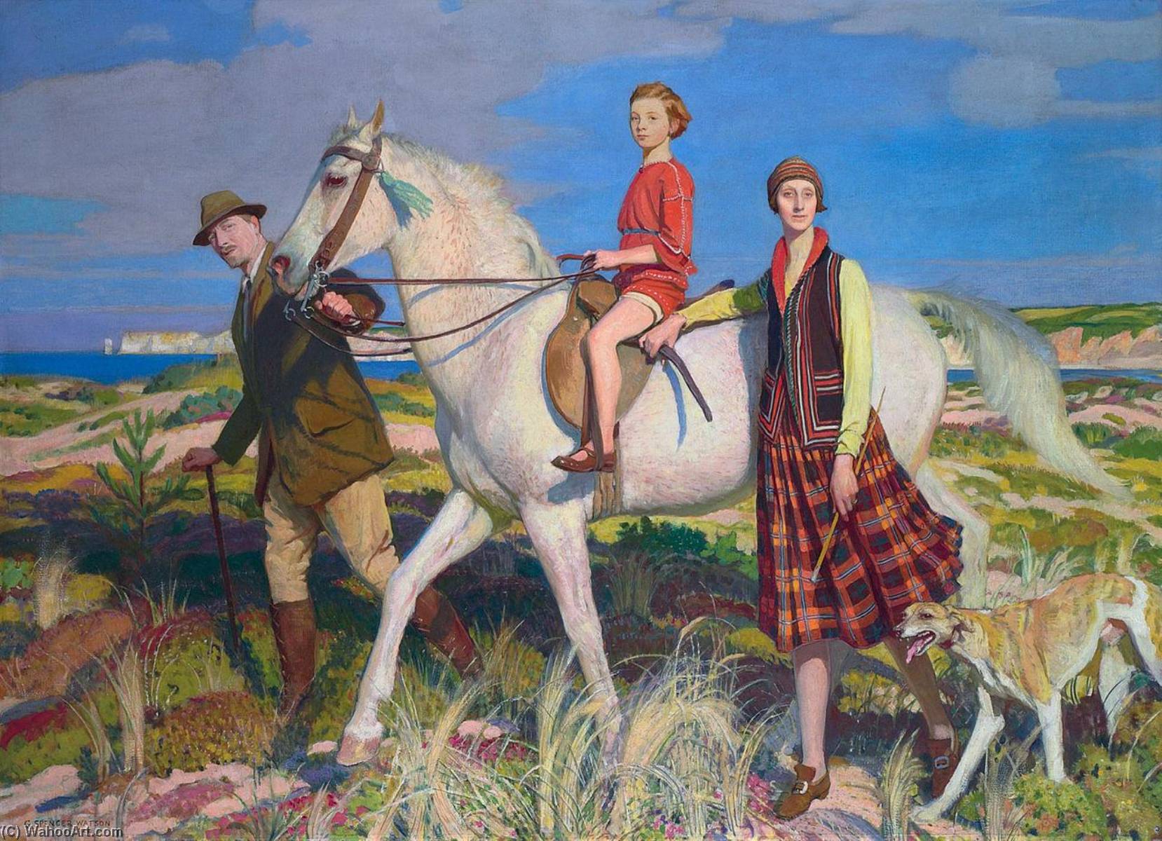 Wikioo.org – La Enciclopedia de las Bellas Artes - Pintura, Obras de arte de George Spencer Watson - cuatro amores Encontré , una mujer , un Niño , un caballo y una Sabueso