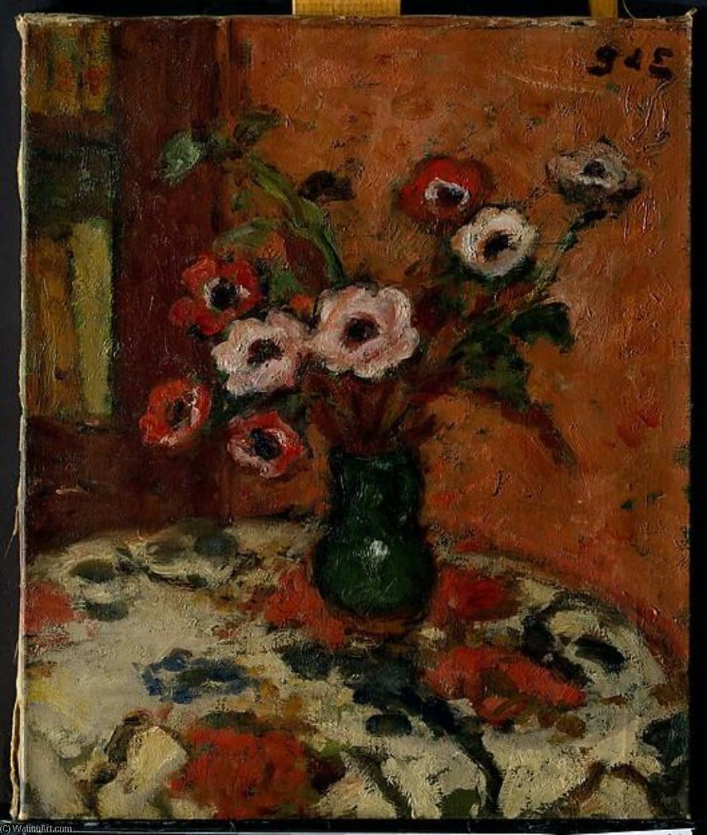 Wikioo.org - The Encyclopedia of Fine Arts - Painting, Artwork by Georges Despagnat - Anemones on a Flowered Tablecloth
