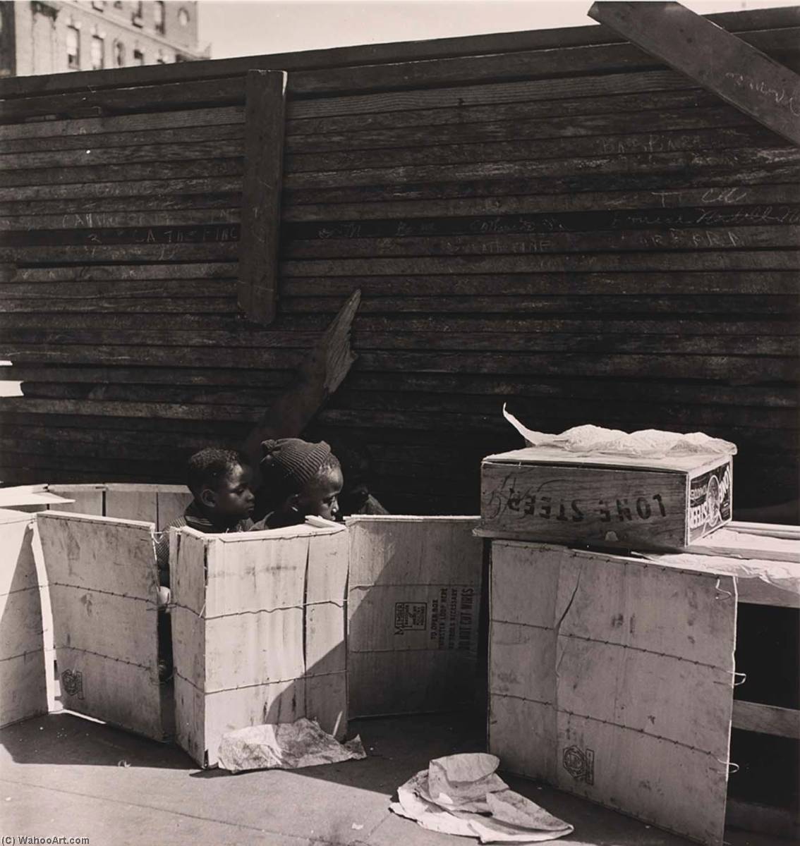 WikiOO.org - Encyclopedia of Fine Arts - Lukisan, Artwork Aaron Siskind - Untitled (Boys in Boxes), from the project The Most Crowded Block