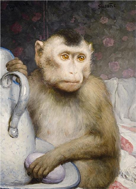 Wikioo.org - The Encyclopedia of Fine Arts - Painting, Artwork by Gabriel Cornelius Ritter Von Max - Monkey with Pitcher