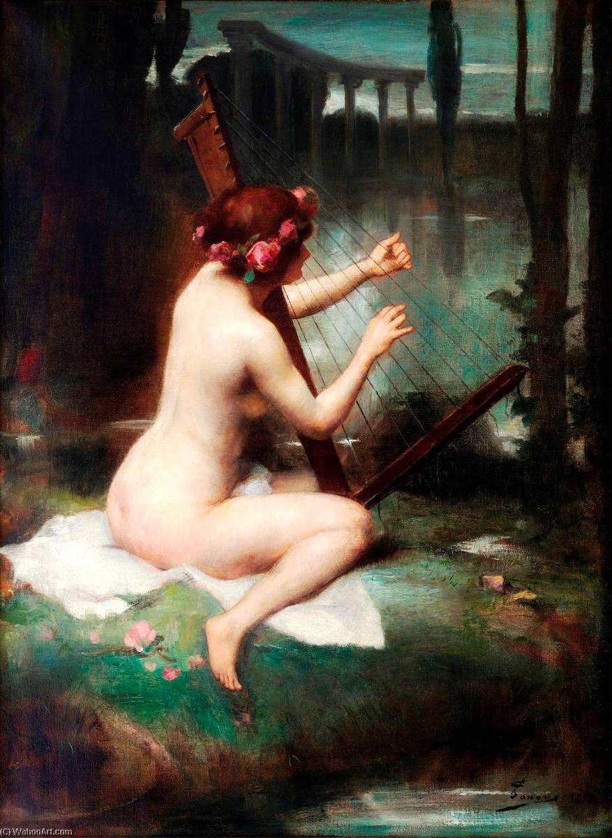 Wikioo.org - The Encyclopedia of Fine Arts - Painting, Artwork by Henri Adrien Tanoux - The Harp Player