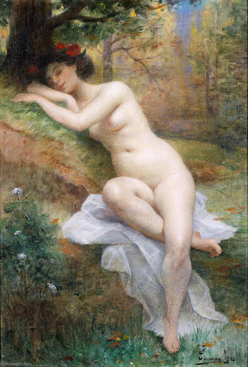 Wikioo.org - The Encyclopedia of Fine Arts - Painting, Artwork by Henri Adrien Tanoux - Naked Woman in the Forest