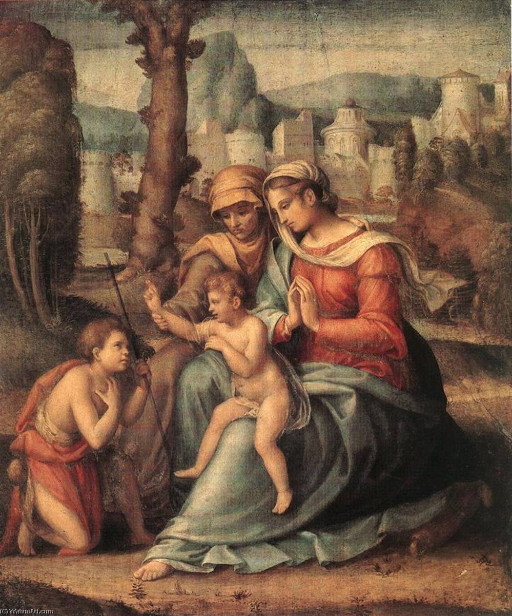 Wikioo.org - The Encyclopedia of Fine Arts - Painting, Artwork by Il Bacchiacca - Madonna with Christ Child, Saint Elizabeth and Saint John the Baptist
