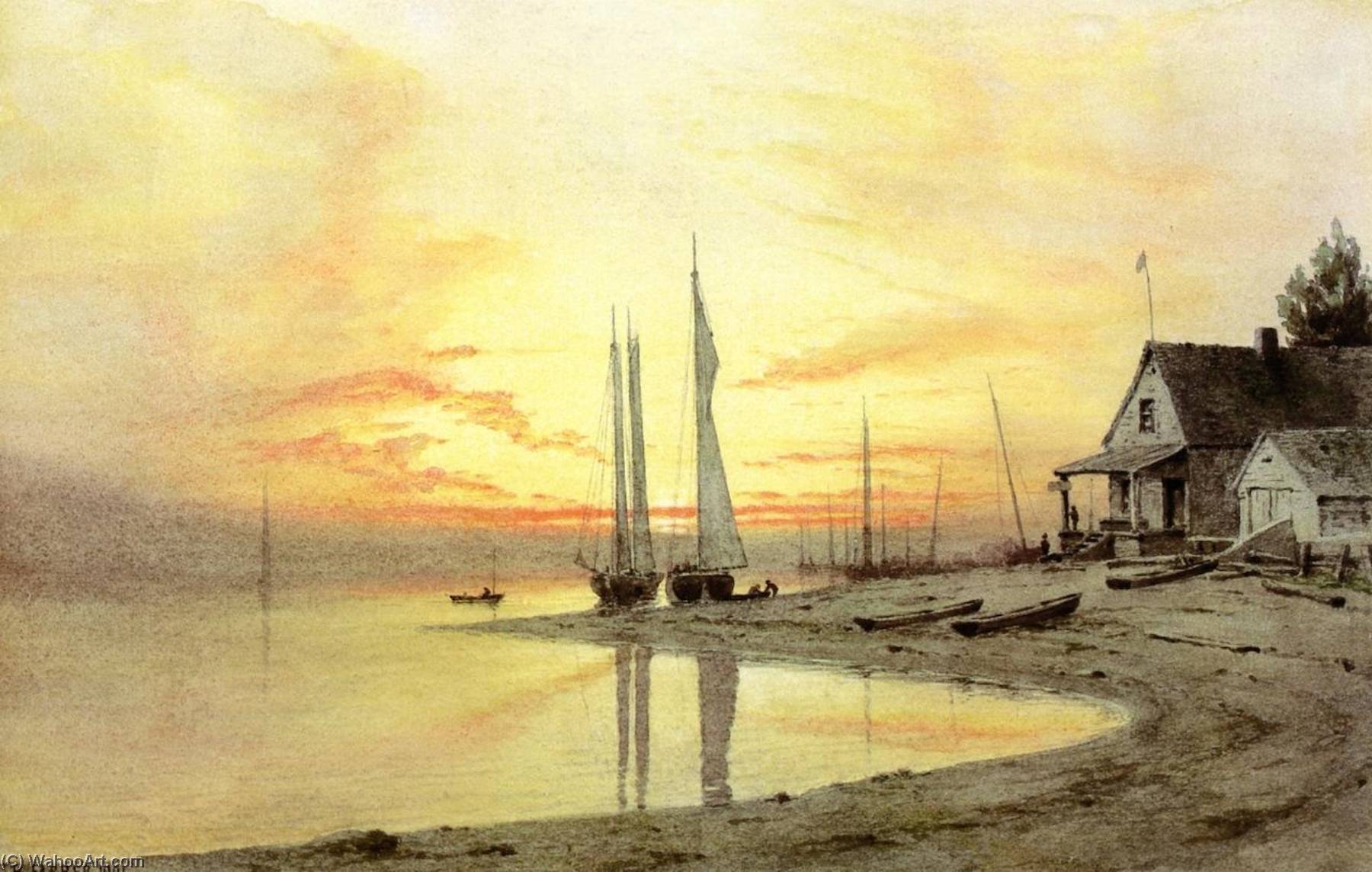 Wikioo.org - The Encyclopedia of Fine Arts - Painting, Artwork by Henry Farrer - Landscape at Sunset