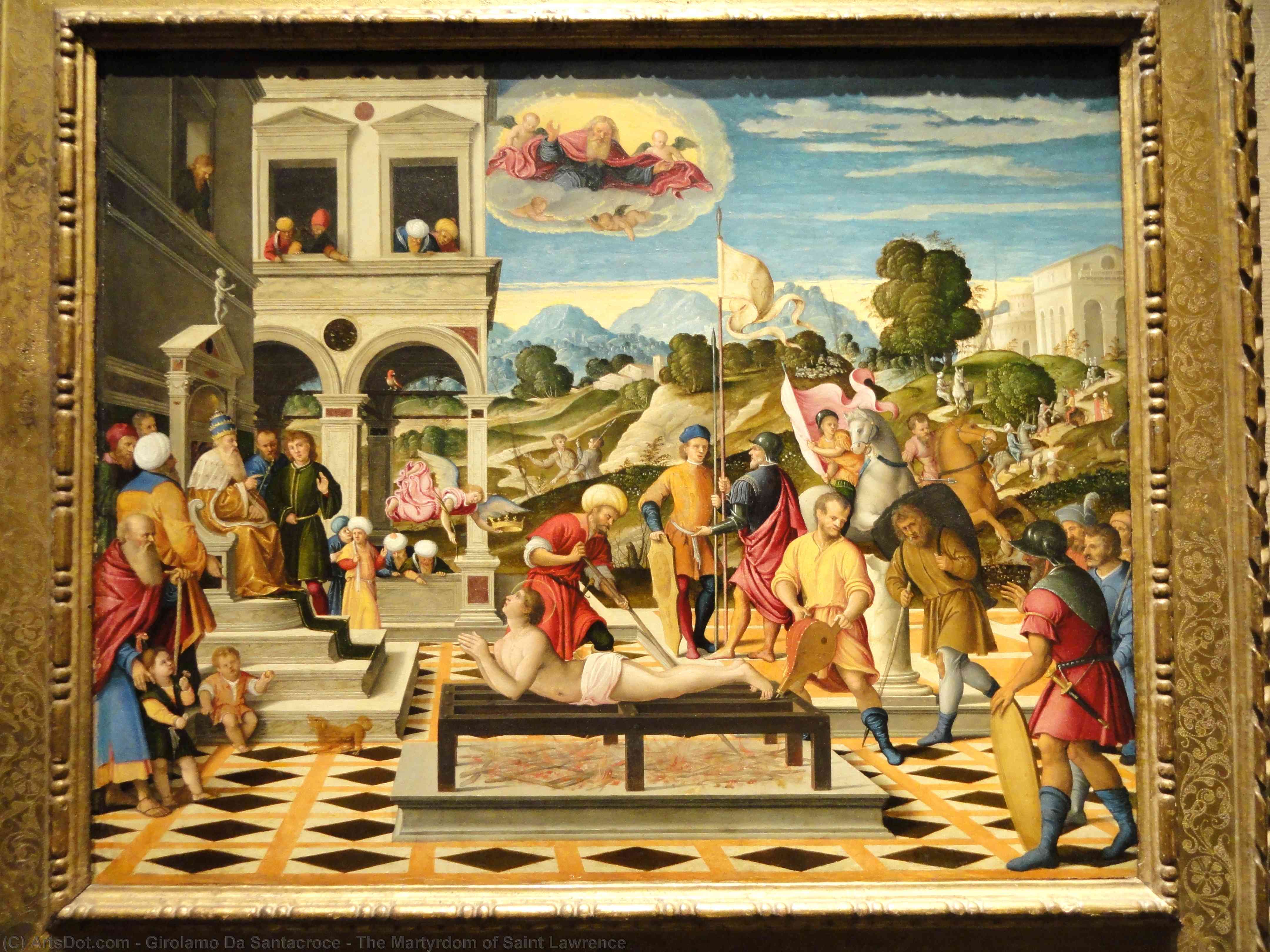 Wikioo.org - The Encyclopedia of Fine Arts - Painting, Artwork by Girolamo Da Santacroce - The Martyrdom of Saint Lawrence