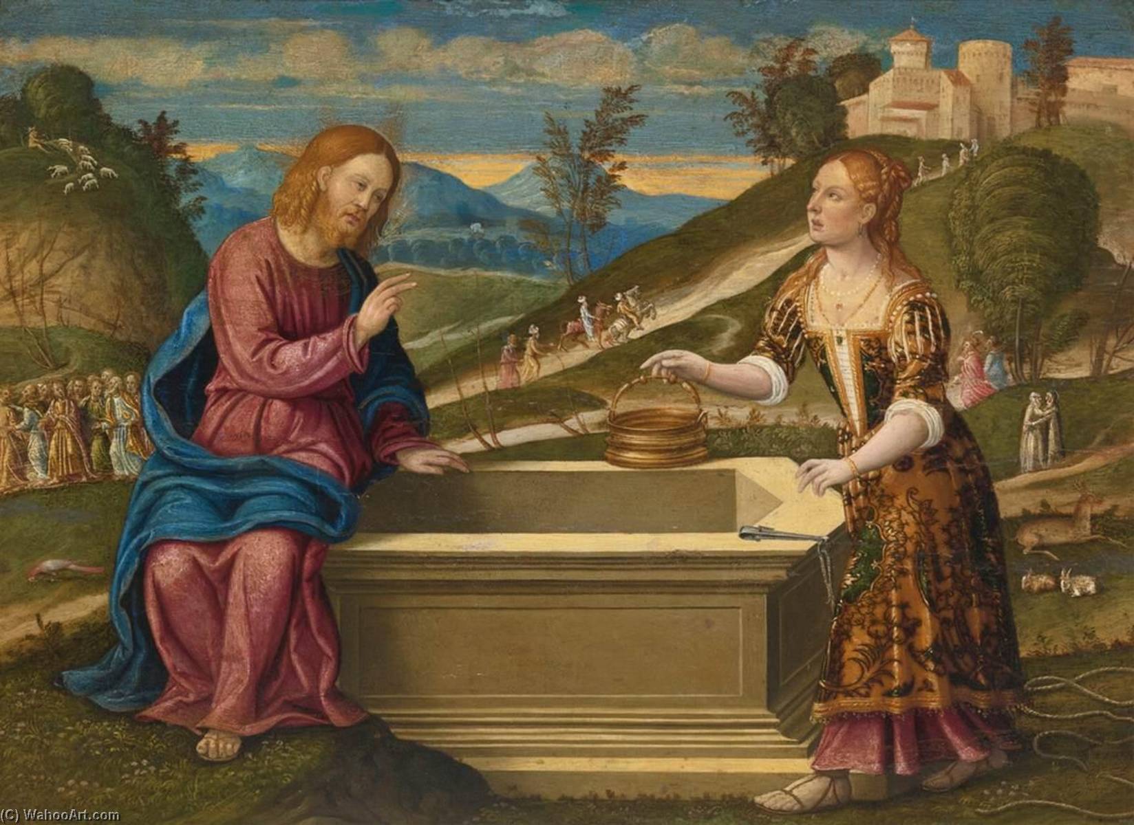 Wikioo.org - The Encyclopedia of Fine Arts - Painting, Artwork by Girolamo Da Santacroce - Christ and the Woman of Samaria