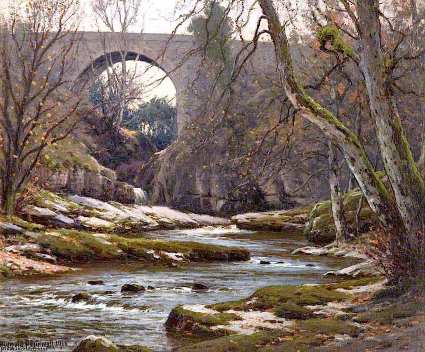 Wikioo.org - The Encyclopedia of Fine Arts - Painting, Artwork by Reginald Aspinwall - Landscape with Bridge
