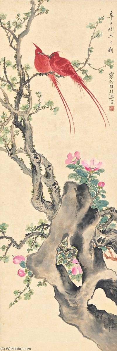 WikiOO.org - Encyclopedia of Fine Arts - Lukisan, Artwork Jiang Hanting - Perching by the Blossoms