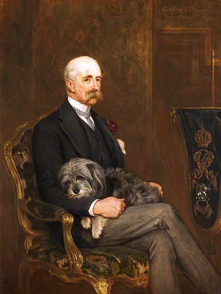 Wikioo.org - The Encyclopedia of Fine Arts - Painting, Artwork by John Charlton - Godfrey Charles Morgan, 2nd Baron, 1st Viscount Tredegar, with His Skye Terrier, 'Peeps'