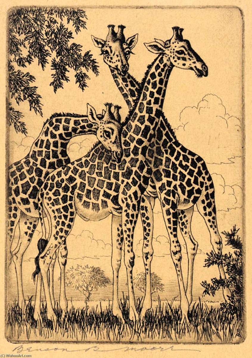 WikiOO.org - Encyclopedia of Fine Arts - Lukisan, Artwork Benson B Moore - Nubian Giraffes