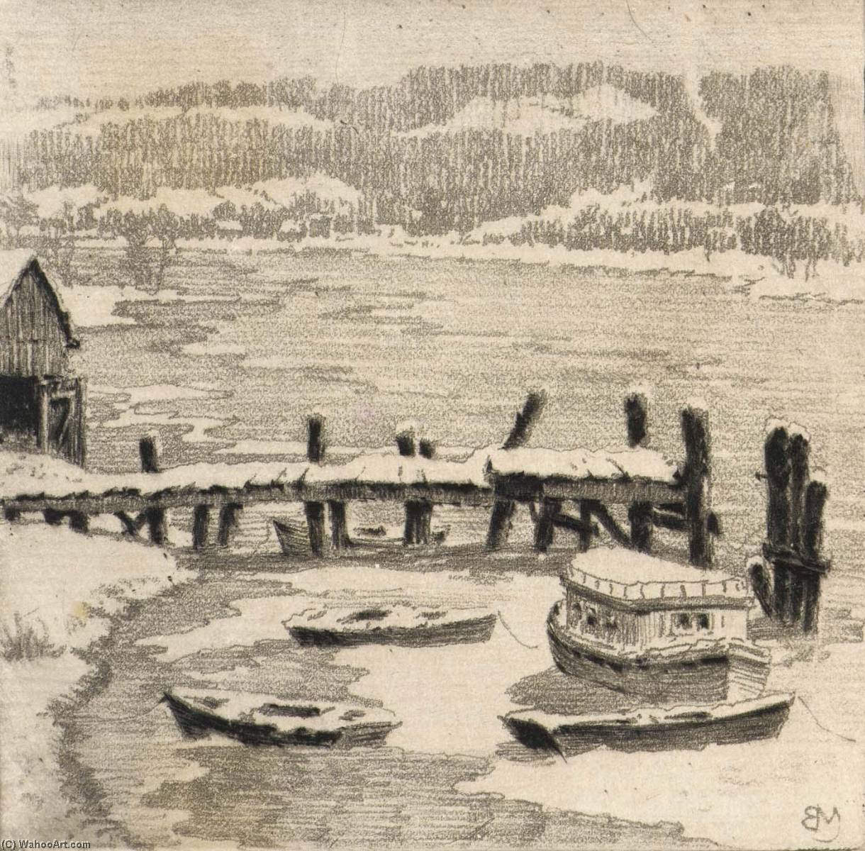 Wikioo.org - The Encyclopedia of Fine Arts - Painting, Artwork by Benson B Moore - Winter on the Anacostia
