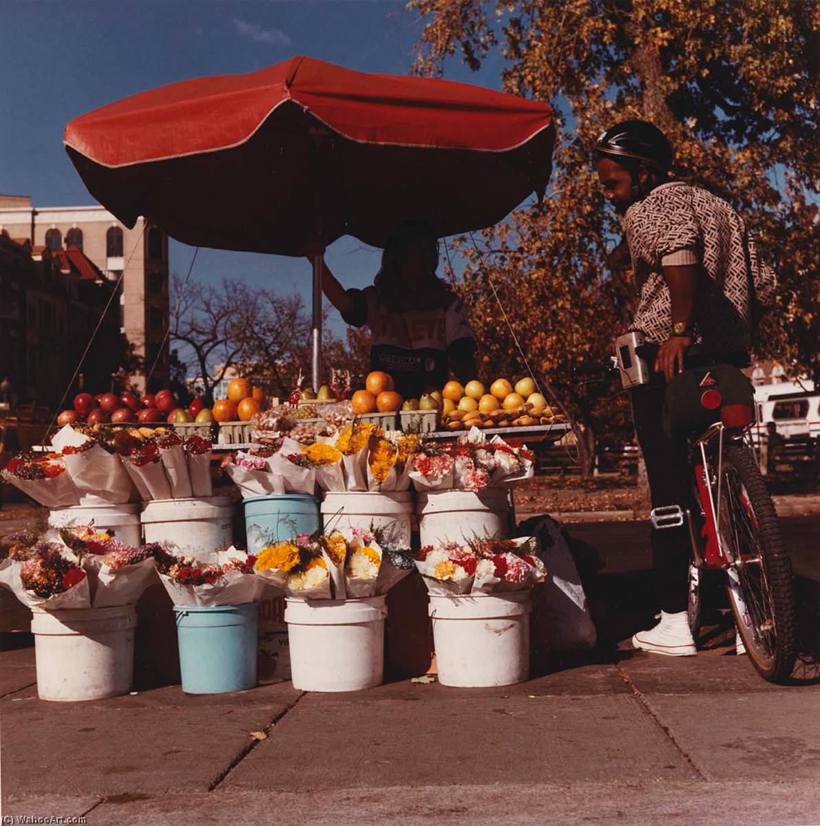 Wikioo.org - The Encyclopedia of Fine Arts - Painting, Artwork by Brian V Jones - Fruit Seller with man on bicycle, from the series Connecticut Avenue