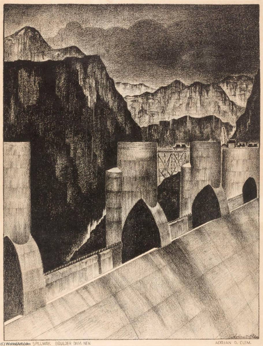 WikiOO.org - Encyclopedia of Fine Arts - Lukisan, Artwork Adrian D Clem - Nevada Spill Way, Boulder Dam, Nev