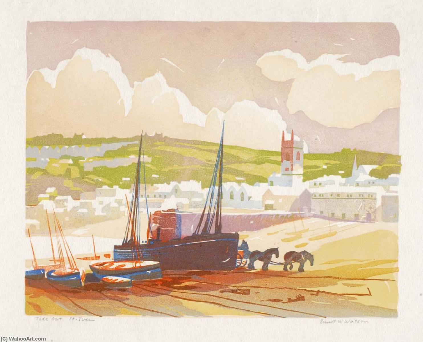 Wikioo.org - The Encyclopedia of Fine Arts - Painting, Artwork by Ernest W Watson - Tide Out, St. Ives