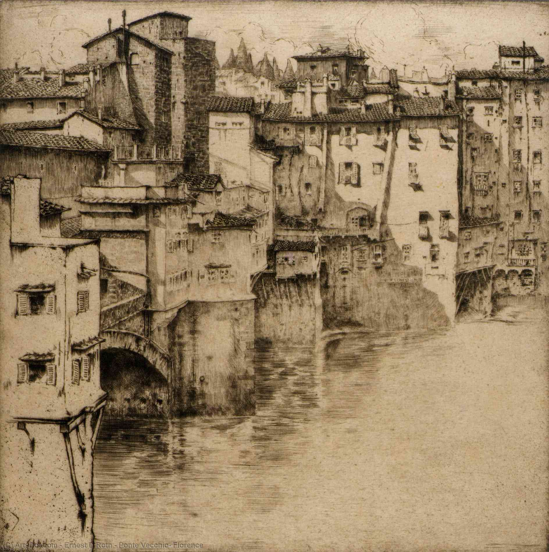 Wikioo.org - The Encyclopedia of Fine Arts - Painting, Artwork by Ernest D Roth - Ponte Vecchio, Florence