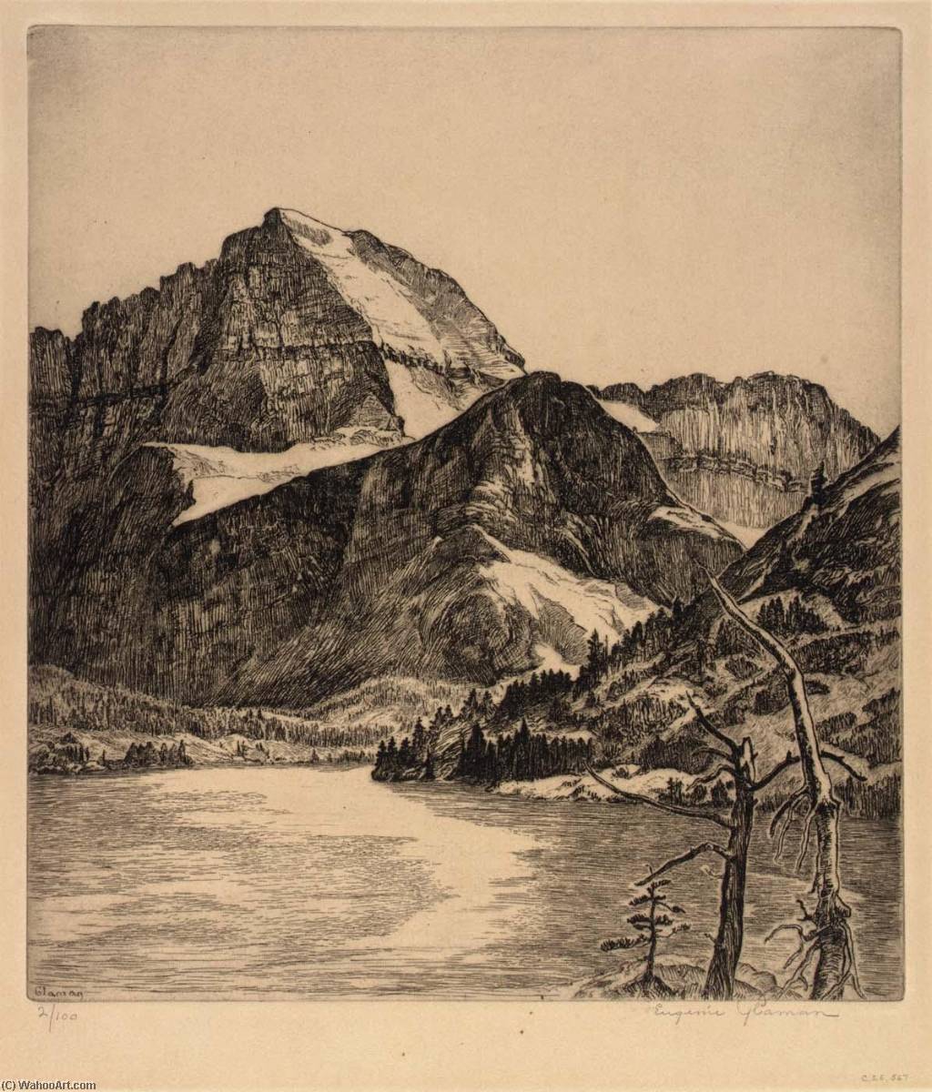 Wikioo.org – L'Enciclopedia delle Belle Arti - Pittura, Opere di Eugenie Fish Glaman - ghiacciaio delle montagne parco nazionale ( Veduta di Lago Josephine )