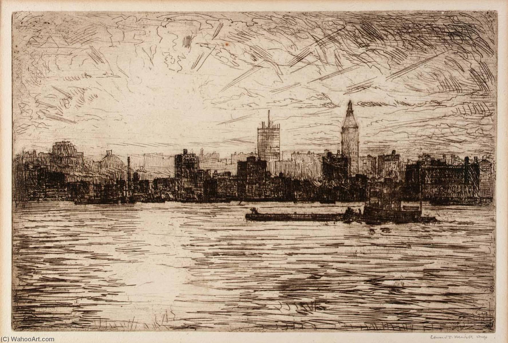 WikiOO.org - Encyclopedia of Fine Arts - Maľba, Artwork Edward S Hewitt - East River Sunset Building the Empire