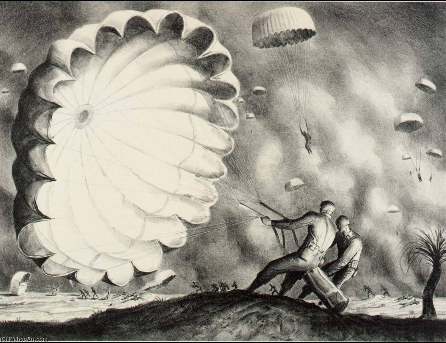 Wikioo.org - The Encyclopedia of Fine Arts - Painting, Artwork by James E Allen - Parachutists