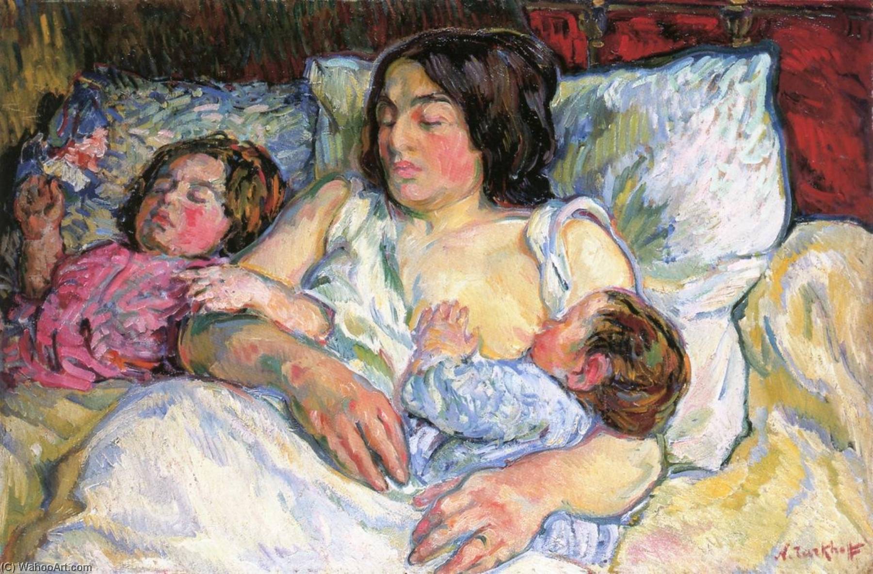 Wikoo.org - موسوعة الفنون الجميلة - اللوحة، العمل الفني Nicolas Tarkhoff - Madame Tarkhoff with Her Two Children Jean and Boris