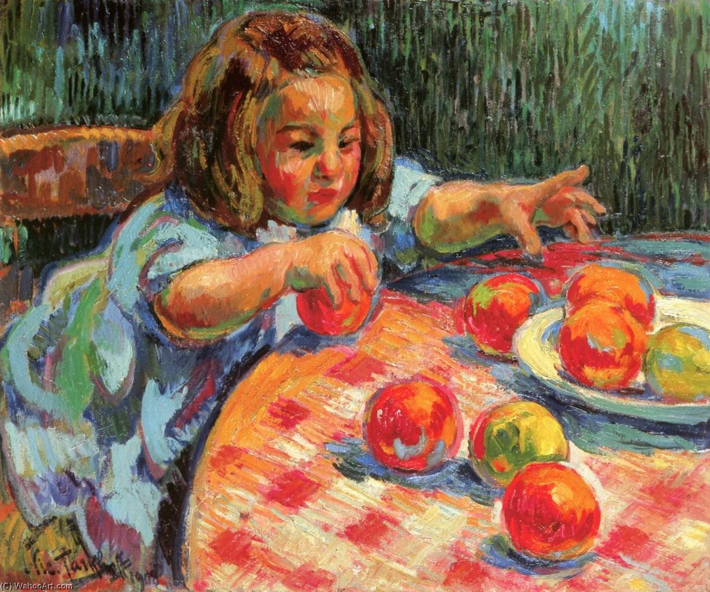 Wikoo.org - موسوعة الفنون الجميلة - اللوحة، العمل الفني Nicolas Tarkhoff - Jean, Son of the Artist, Playing with Apples