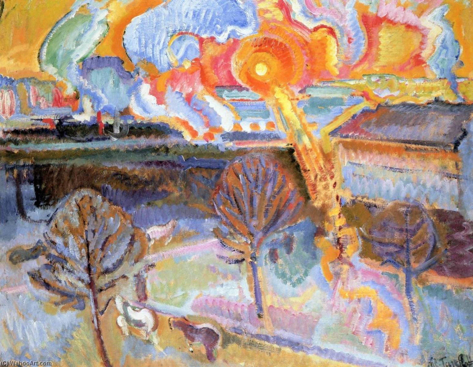 Wikioo.org - The Encyclopedia of Fine Arts - Painting, Artwork by Nicolas Tarkhoff - Montparnasse Railway Station with Large Sun