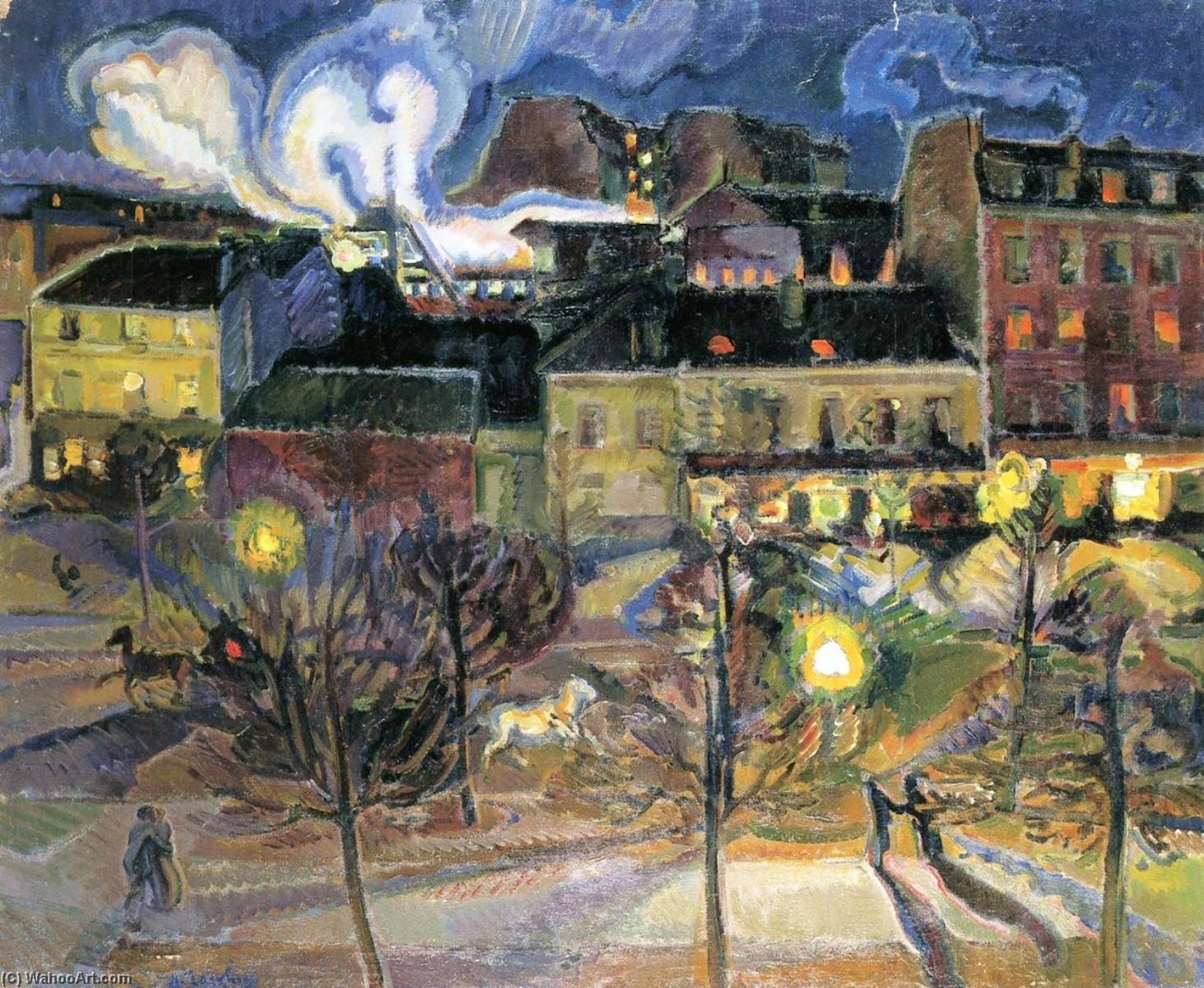 Wikoo.org - موسوعة الفنون الجميلة - اللوحة، العمل الفني Nicolas Tarkhoff - Maine Montmarnasse Railway Station by Night
