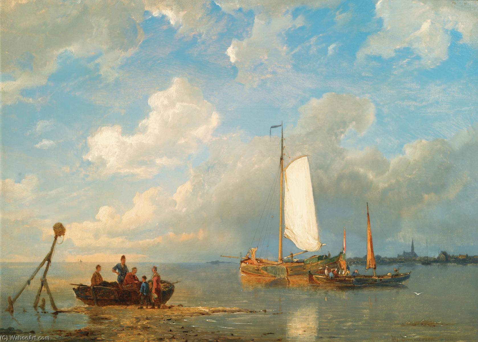 Wikioo.org - The Encyclopedia of Fine Arts - Painting, Artwork by Pieter Cornelis Dommersen - Shipping in a dutch estuary at low tide