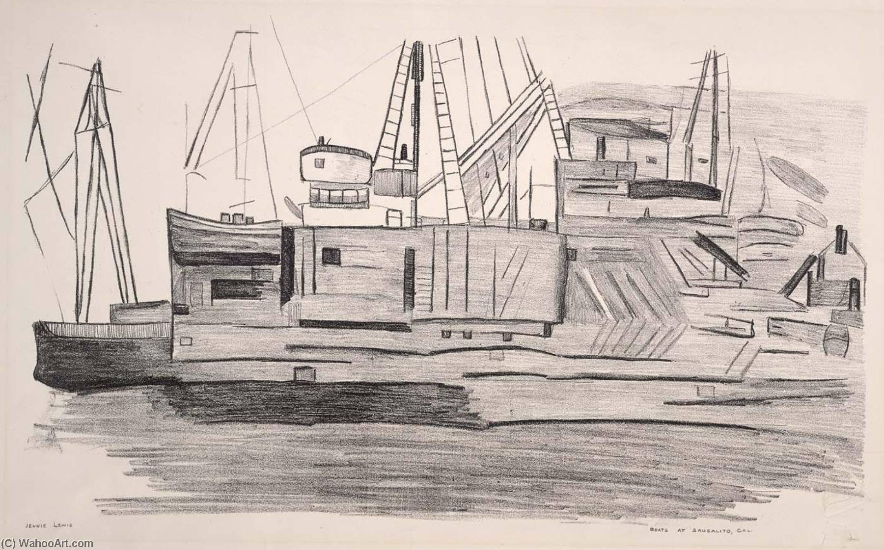 WikiOO.org - Encyclopedia of Fine Arts - Lukisan, Artwork Jennie Lewis - Boats at Sausalito