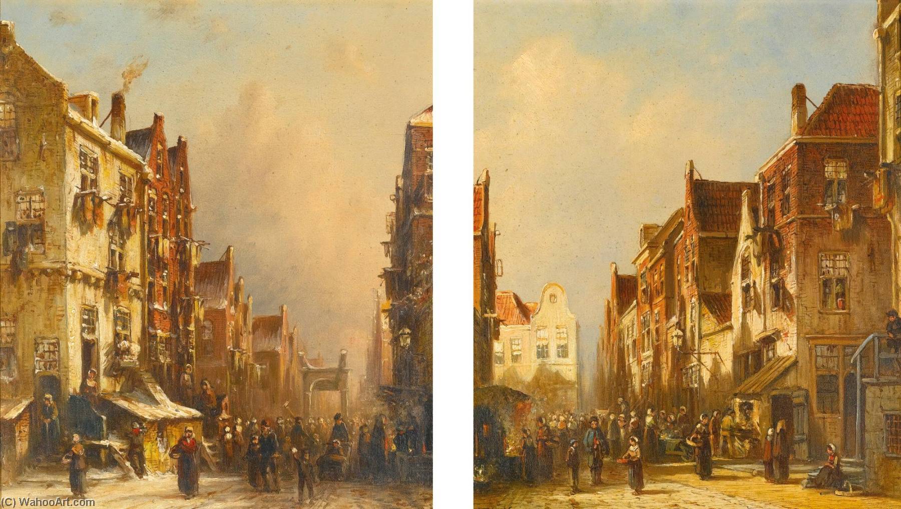 Wikioo.org - The Encyclopedia of Fine Arts - Painting, Artwork by Pieter Gerard Vertin - Views of the Jewish Quarter, Amsterdam A Pair of Paintings