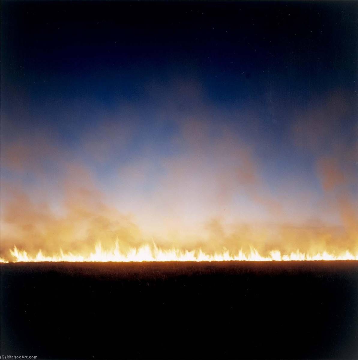 Wikioo.org – La Enciclopedia de las Bellas Artes - Pintura, Obras de arte de Larry W Schwarm - Pedernal Colinas Pradera fuego cerca de cassoday , Kansas