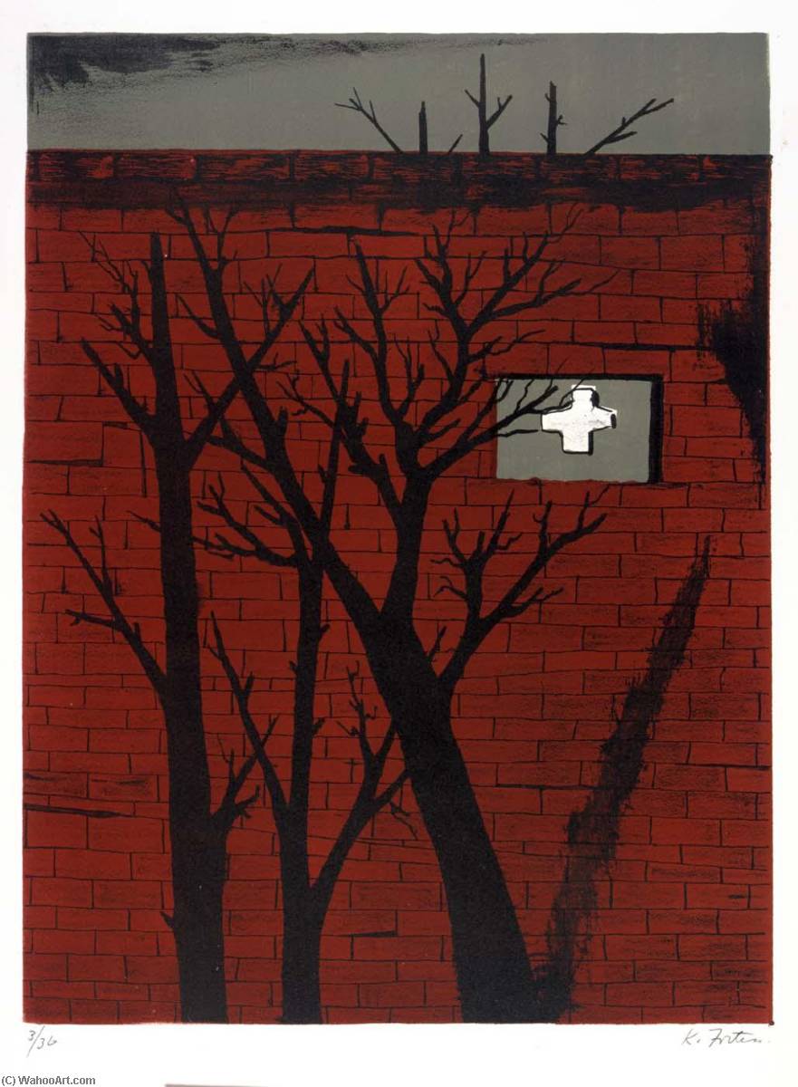 Wikioo.org - Bách khoa toàn thư về mỹ thuật - Vẽ tranh, Tác phẩm nghệ thuật Karl Fortess - (Trees, portfolio) Trees with Red Wall