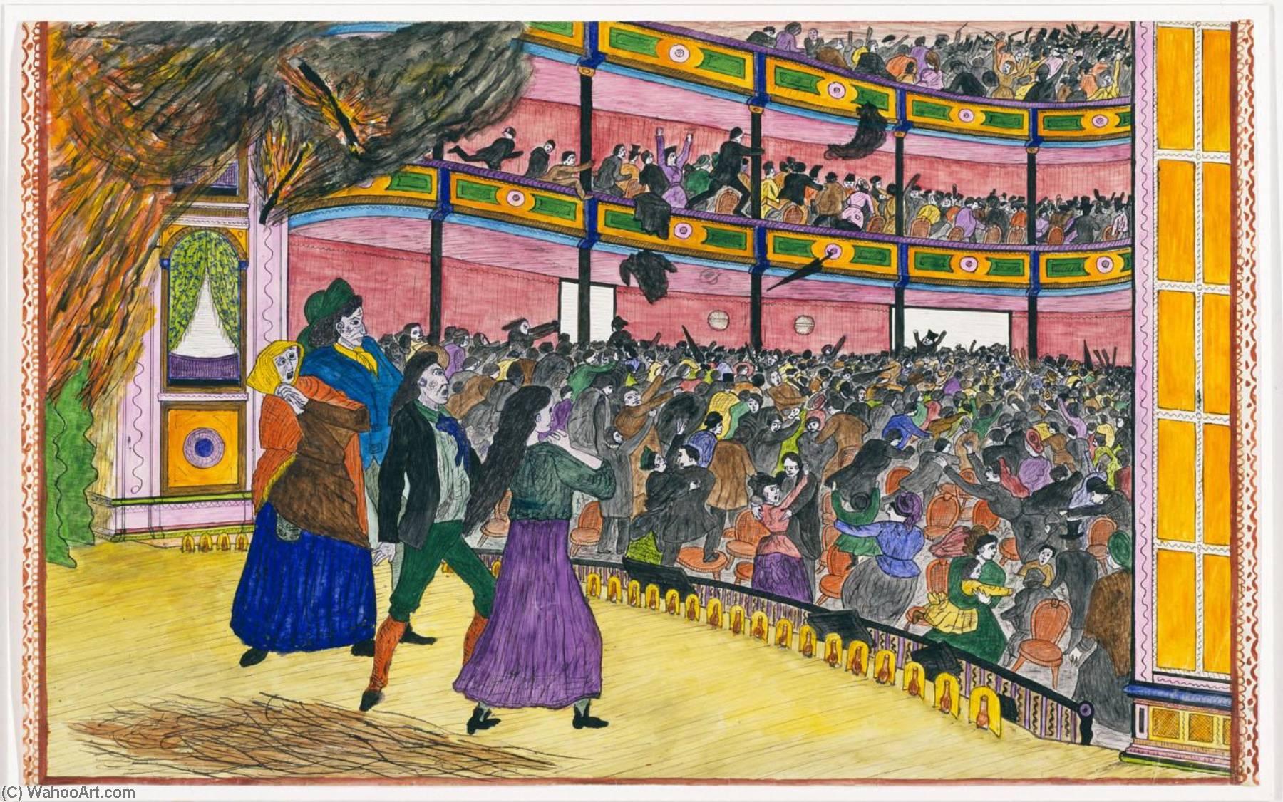 Wikioo.org - The Encyclopedia of Fine Arts - Painting, Artwork by Lawrence W Ladd - Fire in an Opera House