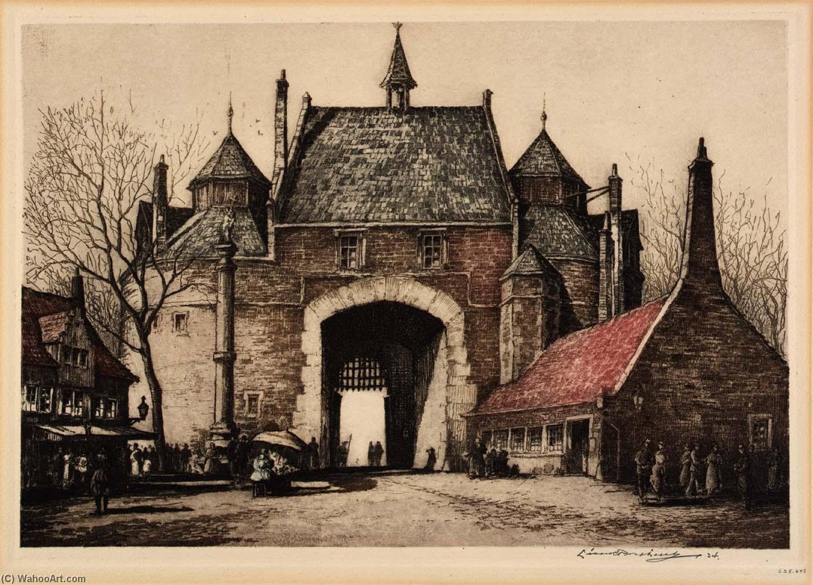 WikiOO.org - Encyclopedia of Fine Arts - Maalaus, taideteos Leon R Pescheret - Porte de Bruges, Belgian Village Chicago, 1934