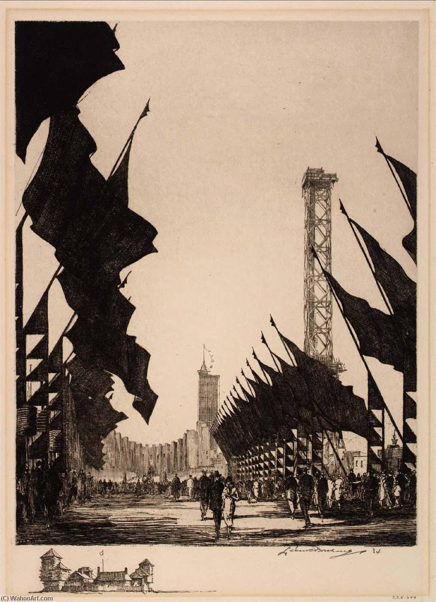 Wikioo.org – L'Enciclopedia delle Belle Arti - Pittura, Opere di Leon R Pescheret - Viale di Bandiere , Chicago Equo , 1934