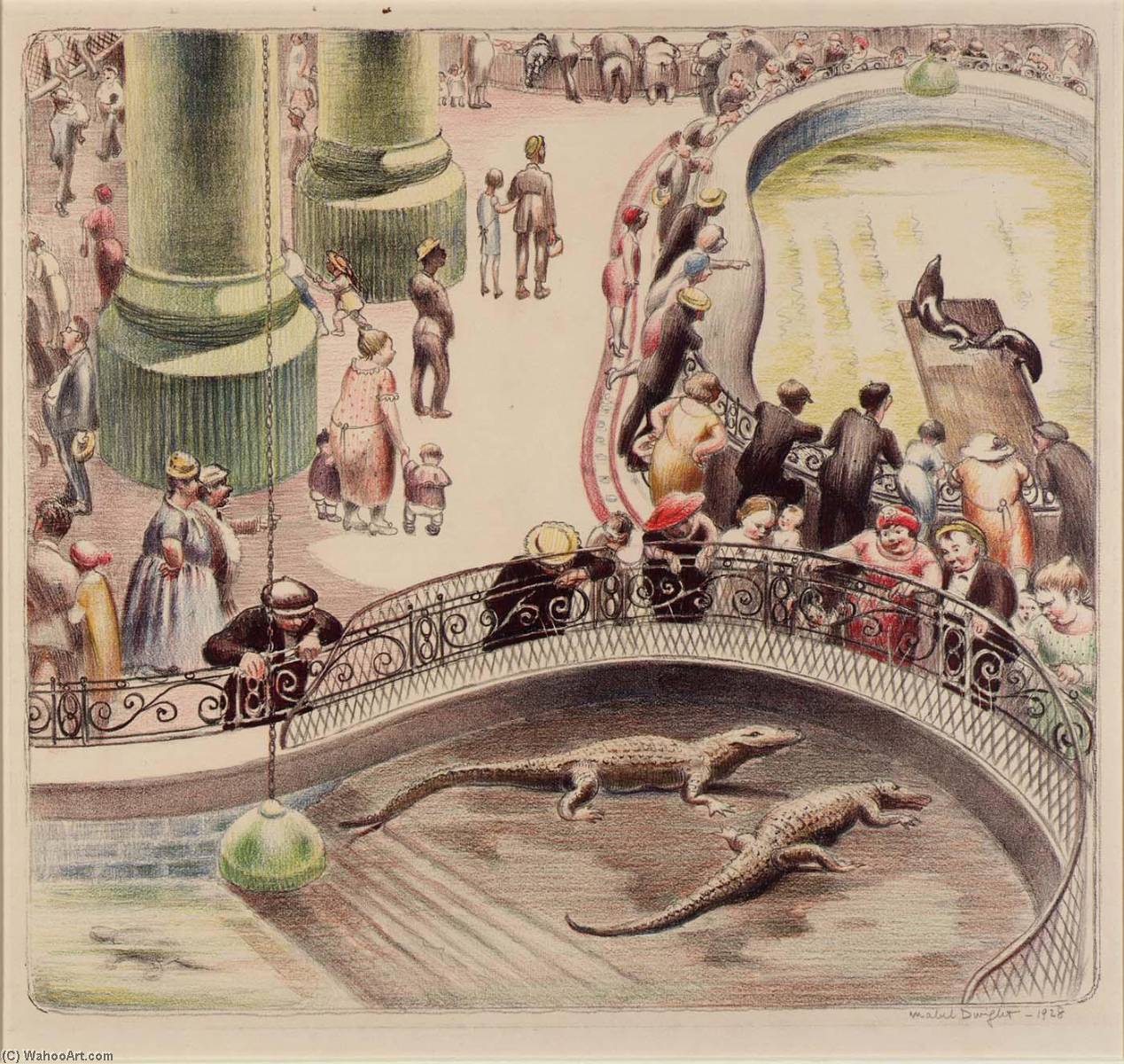 Wikioo.org - The Encyclopedia of Fine Arts - Painting, Artwork by Mabel Dwight - Aquarium (Alligators NY Aquarium)