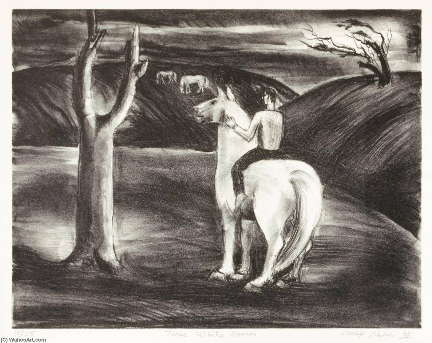 Wikioo.org - The Encyclopedia of Fine Arts - Painting, Artwork by Max Kahn - Three White Horses