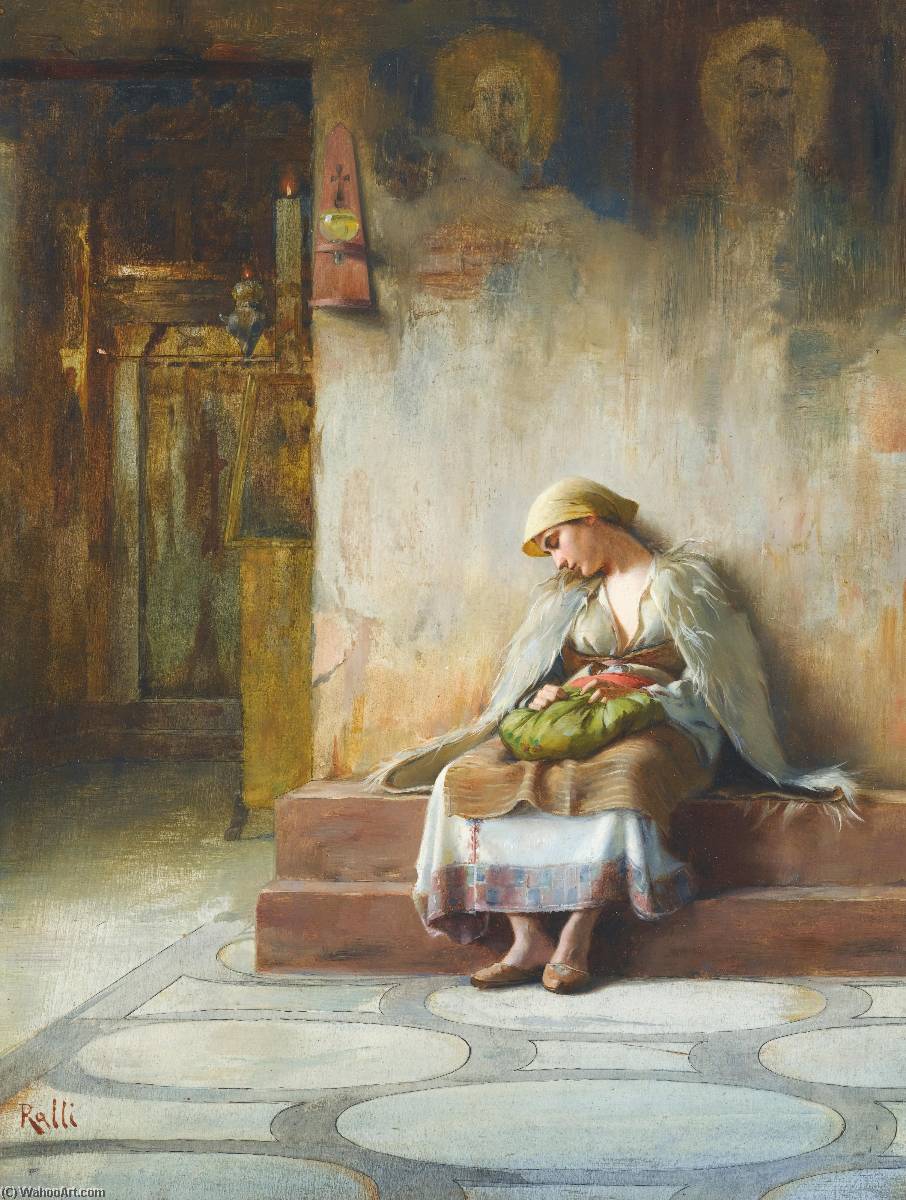 Wikioo.org - The Encyclopedia of Fine Arts - Painting, Artwork by Theodoros Ralli - Young Girl sleeping in a church
