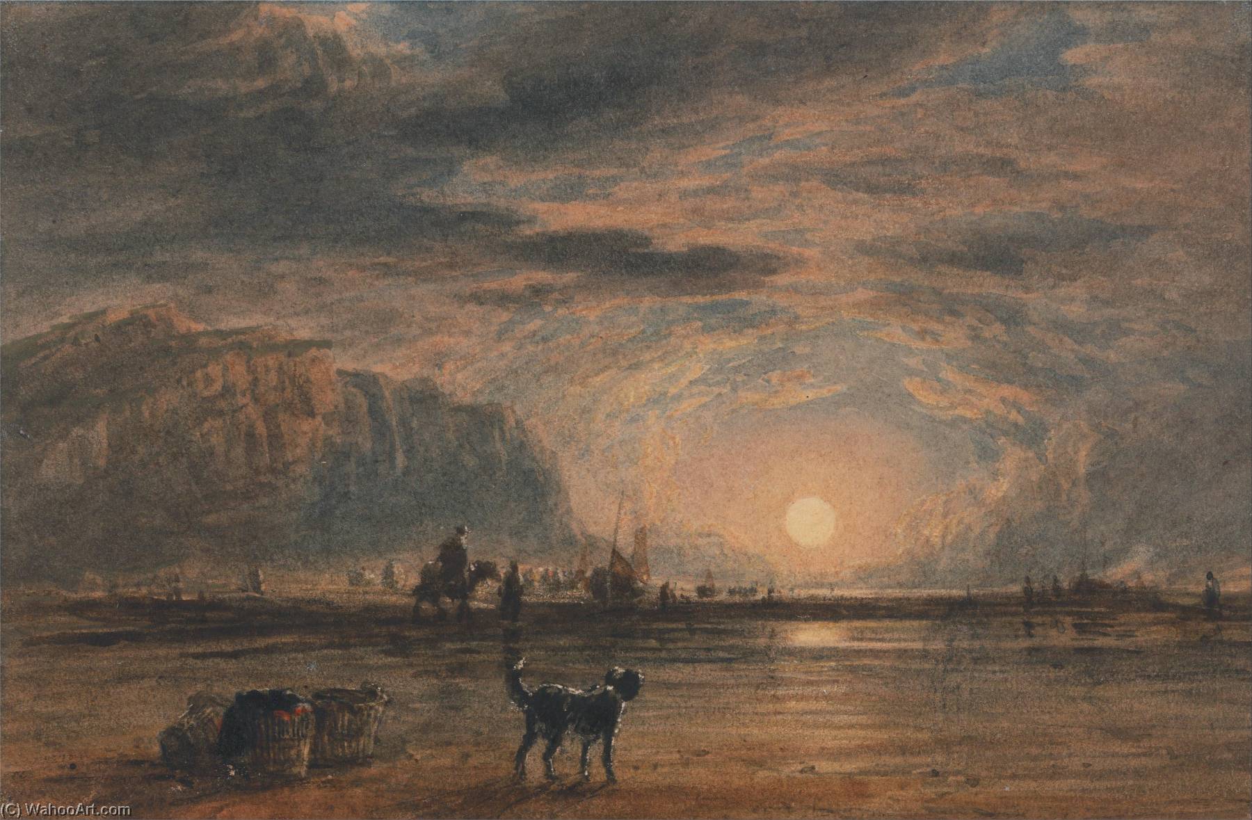 Wikioo.org - The Encyclopedia of Fine Arts - Painting, Artwork by David Cox - Beach Scene Sunrise