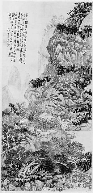 Wikioo.org - The Encyclopedia of Fine Arts - Painting, Artwork by Wang Duo - 明 清 王鐸 山水圖 軸 Mountain Landscape