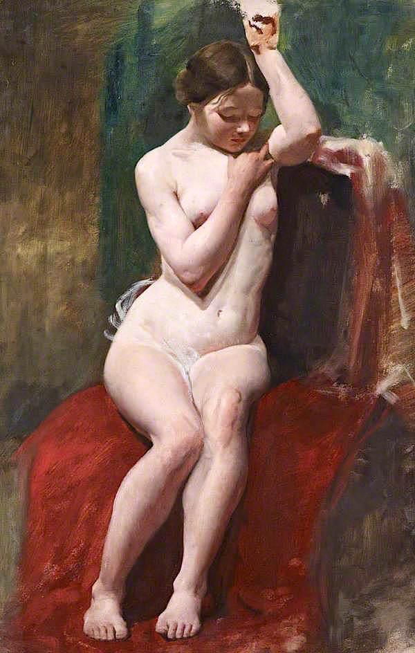 Wikioo.org - The Encyclopedia of Fine Arts - Painting, Artwork by William Mctaggart - Life Study of a Female Nude Model with her Left Arm Raised