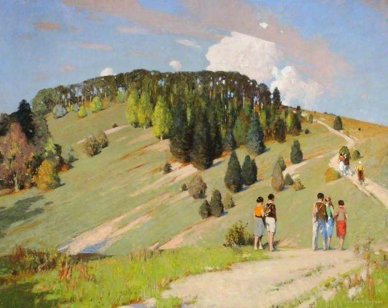 Wikioo.org - The Encyclopedia of Fine Arts - Painting, Artwork by George Henry - Hikers at Goodwood Downs, West Sussex